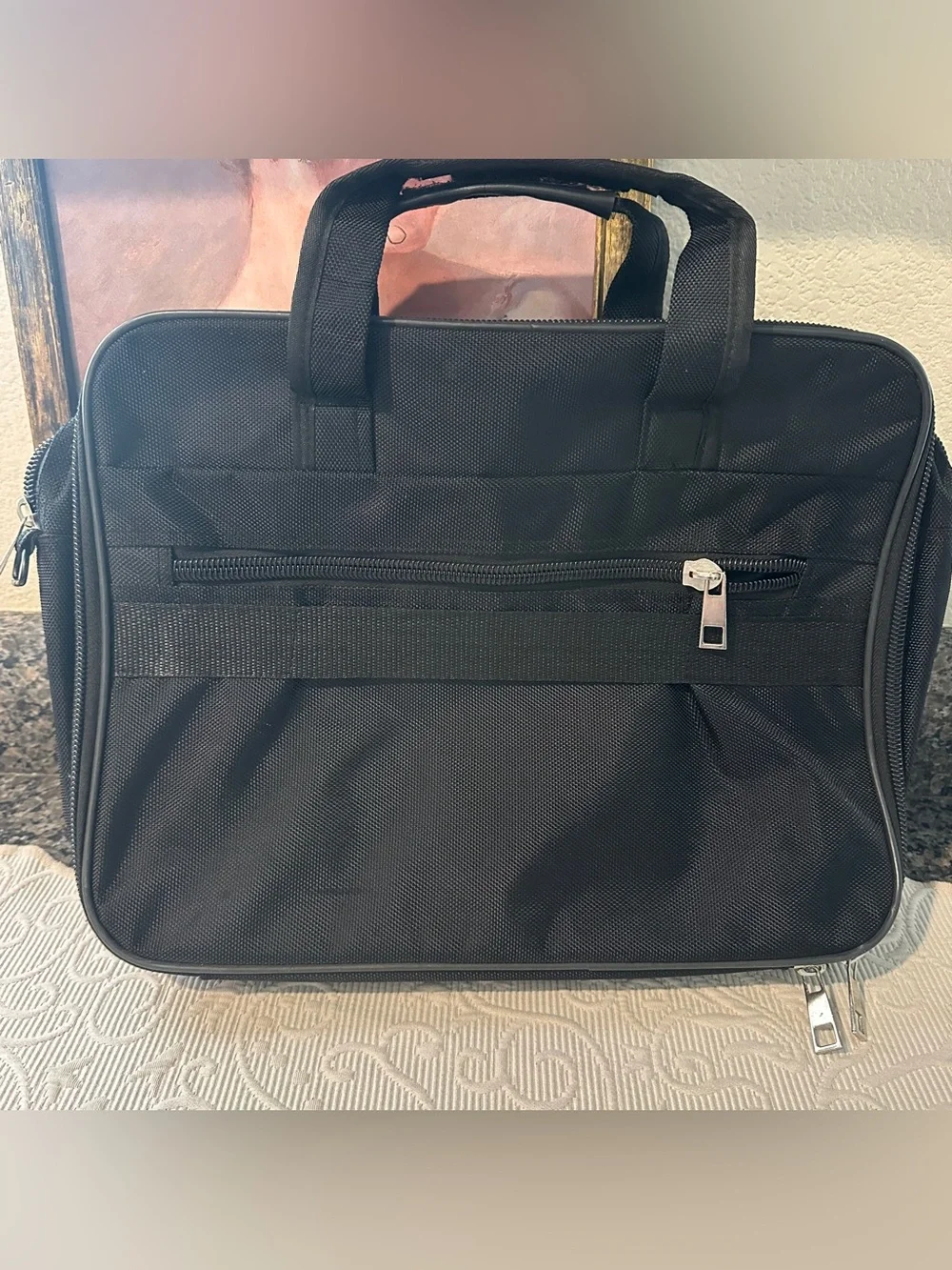 Black Laptop Briefcase with side zipper pockets and handles no straps unisex